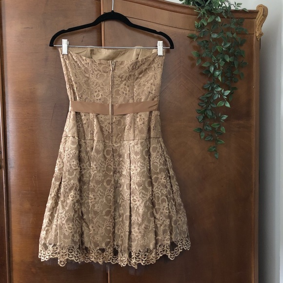 SOLD Betsy & Adam Bronze Lace Strapless Dress - Picture 2 of 8